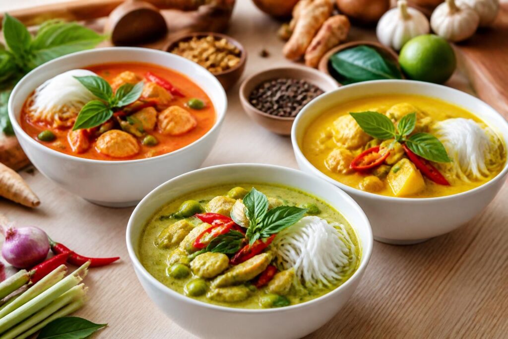 Le curry thaï (vert, rouge, jaune) : pâtes, lait de coco et équilibre