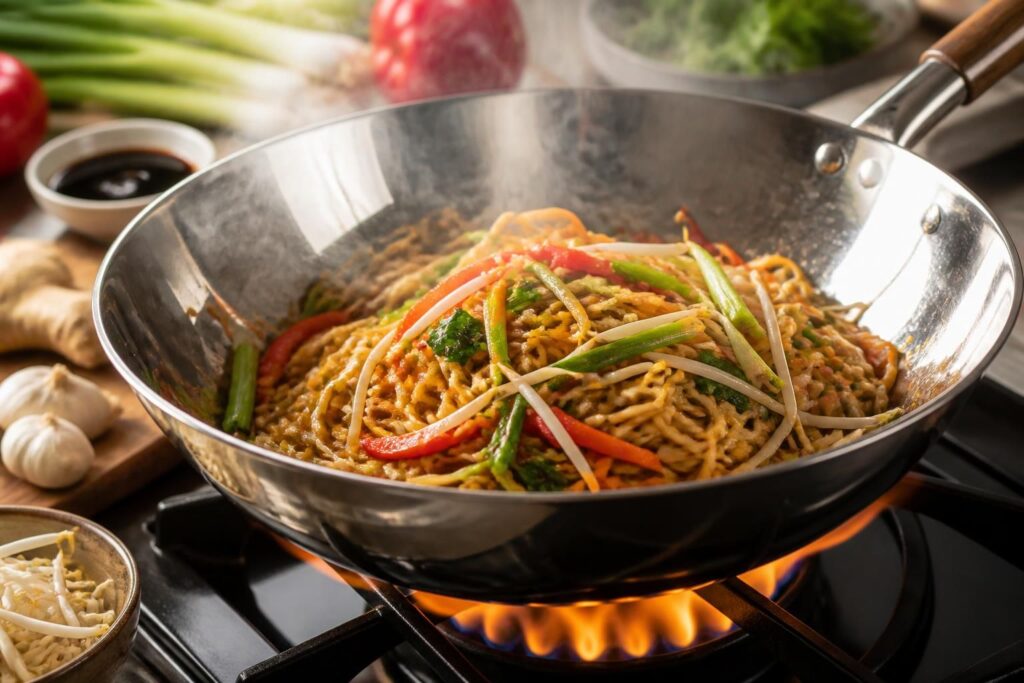 découvrez comment maîtriser la cuisson minute des nouilles sautées au wok pour un plat savoureux et rapide, idéal pour toutes vos envies gourmandes.